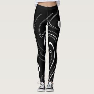 Abstrakt Konst Svart Vitt Linjer Snurrar Minimalis Leggings