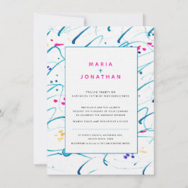 Abstrakt konst tropiska akvariet vågar rosa bröllo inbjudningar