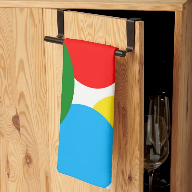 Abstrakt konst turkos grön blå vit kökshandduk (Thirds Fold)
