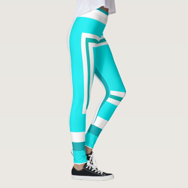 Abstrakt Konst Turkos Grön Blå Vit Leggings (Höger)