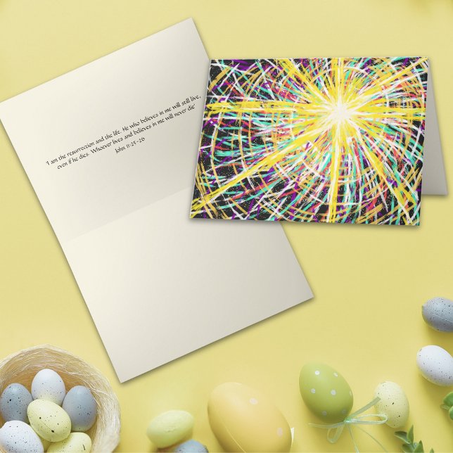 Abstrakt Konst Uppståndelse Ära Påsk Bibelvers Helgkort (Easter Resurrection Glory Modern Christian Abstract Art folded Holiday greeting card)