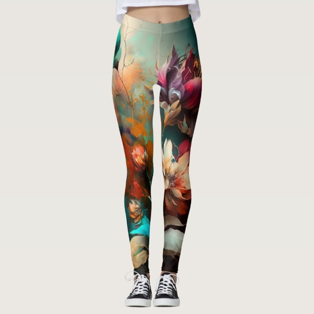 Abstrakt konst vackra blomkrukor leggings (Framsida)