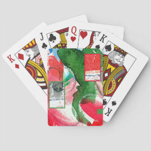 abstrakt konstcollage, blandat massmedia och casinokort