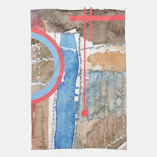 abstrakt konstcollage, blandat massmedia och kökshandduk (Vertikal)