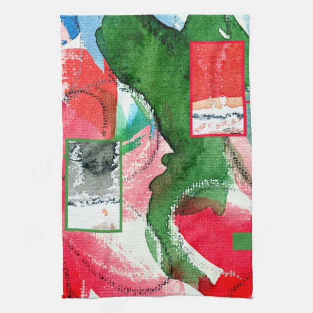 abstrakt konstcollage, blandat massmedia och kökshandduk (Vertikal)