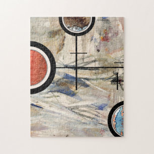 abstrakt konstcollage, blandat massmedia och pussel