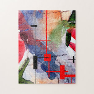 abstrakt konstcollage, blandat massmedia och pussel