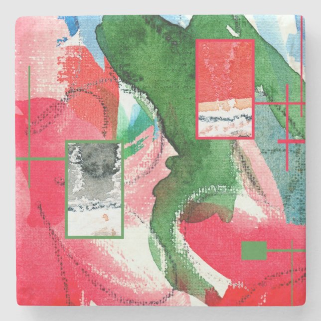 abstrakt konstcollage, blandat massmedia och underlägg sten (Framsidan)