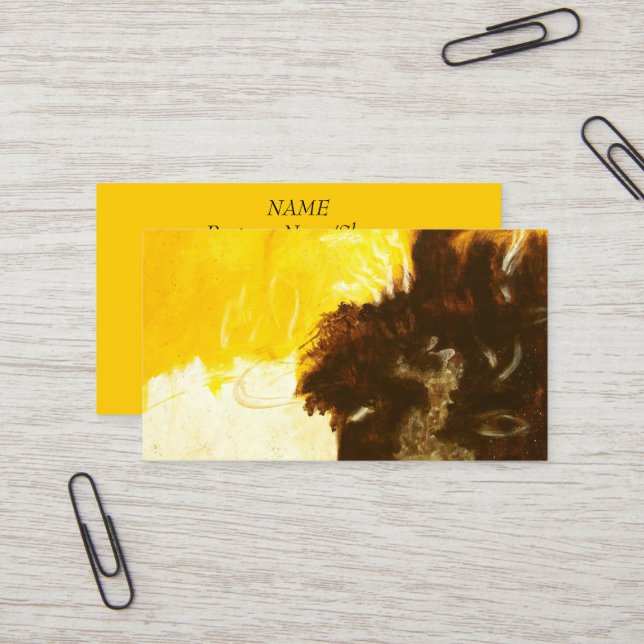 Abstrakt konstmålning dryper Splattersgultbrunt Visitkort (Fram/Back In Situ)