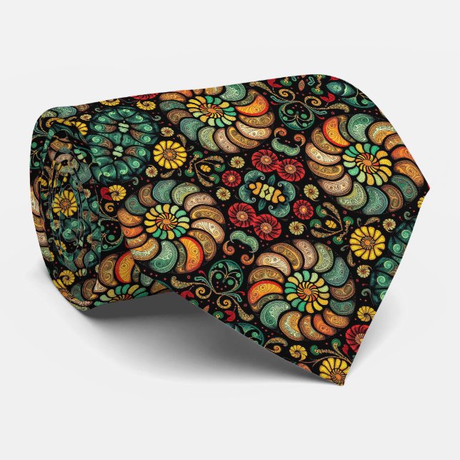 Abstrakt konstnärlig boho-mönster fantasifull blom slips (Rullad)