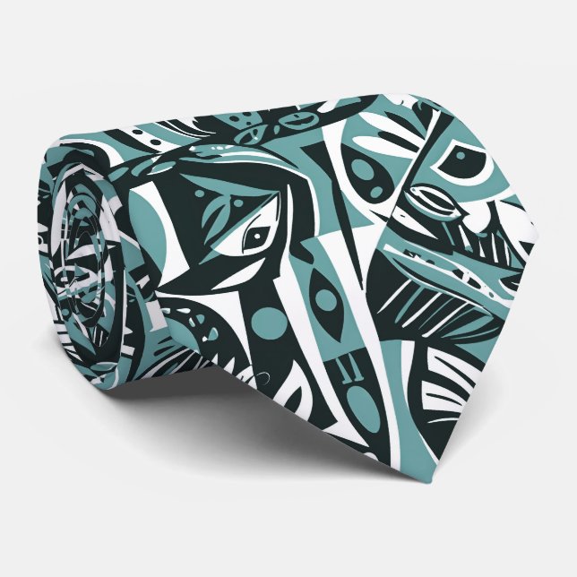 Abstrakt Konstnärlig Boho Whimsisk Geometrisk Blå Slips (Rullad)