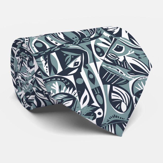 Abstrakt Konstnärlig Boho Whimsisk Geometrisk Blå Slips (Rullad)