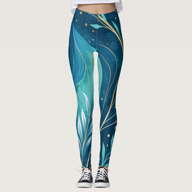 Abstrakt Konstnärlig Flödande Sömlös Mönster Leggings (Framsida)