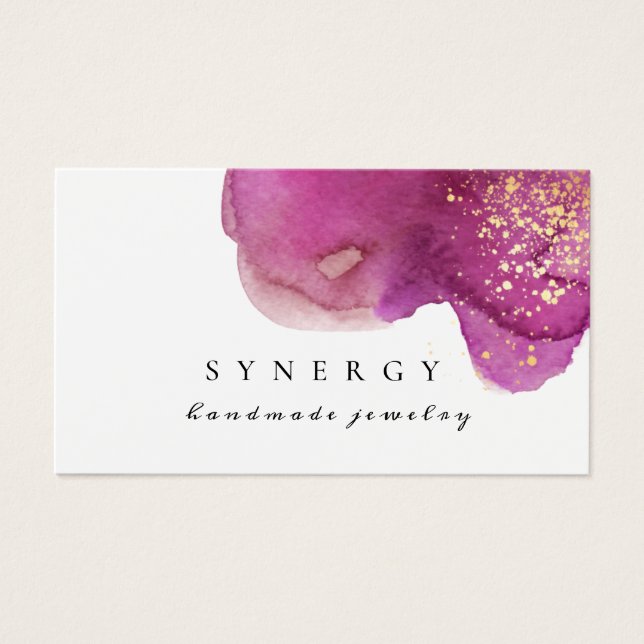 Abstrakt Konstnärlig Lila Vattenfärgsform Guld Art Visitkort (Framsidan)