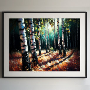 Abstrakt Konstnärligt liggande Birch Träd Poster