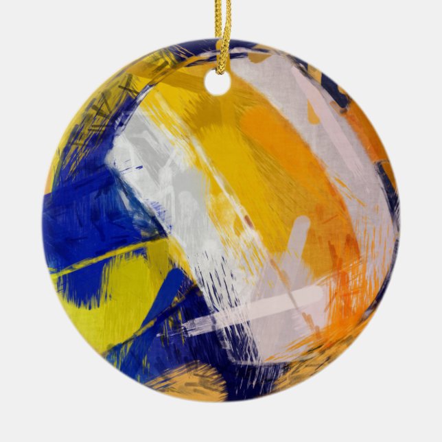 Abstrakt konststrandvolleyboll julgransprydnad keramik (Framsidan)