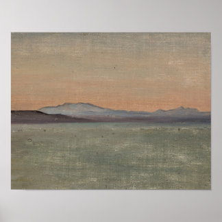 Abstrakt konsttryck av sjö och bergshorisont poster