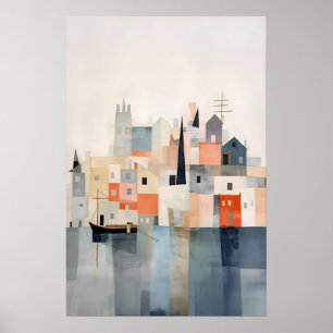 Abstrakt konsttryck för havet i mjuk pastell färg poster