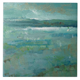 Abstrakt Kontinuerlig målarfärg på kuststranden Kakelplatta