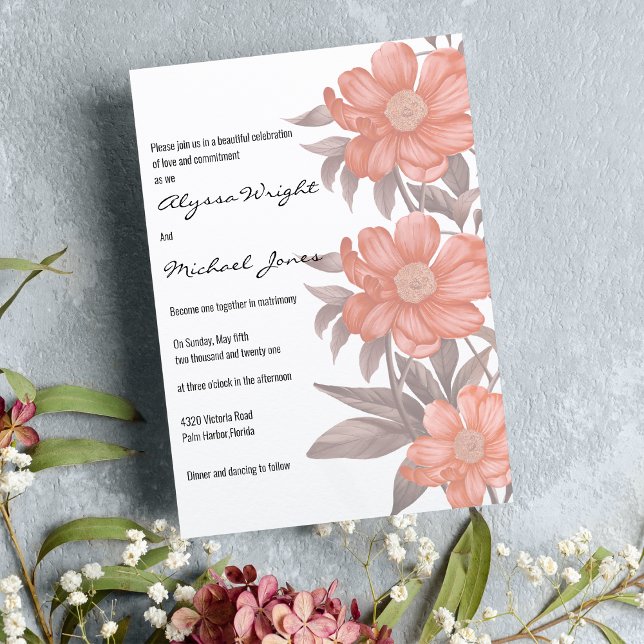 Abstrakt korallbrunn rosa blommigt Bröllop Inbjudningar (Abstract coral brown pink floral Wedding)