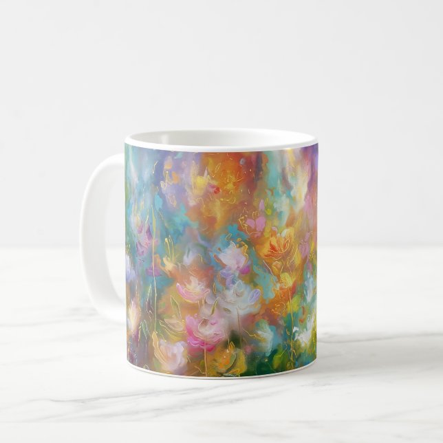 Abstrakt kosmisk blomexplosion i pastellfärger kaffemugg (Framsida vänster)
