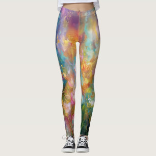 Abstrakt kosmisk blomexplosion i pastellfärger leggings