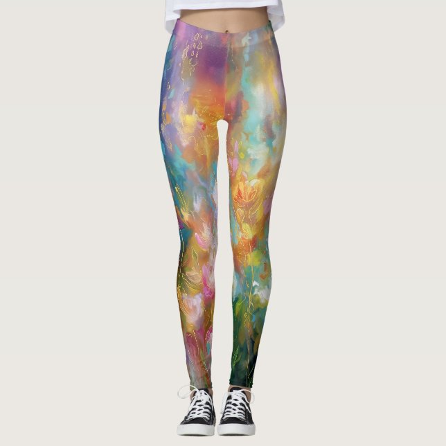 Abstrakt kosmisk blomexplosion i pastellfärger leggings (Framsida)