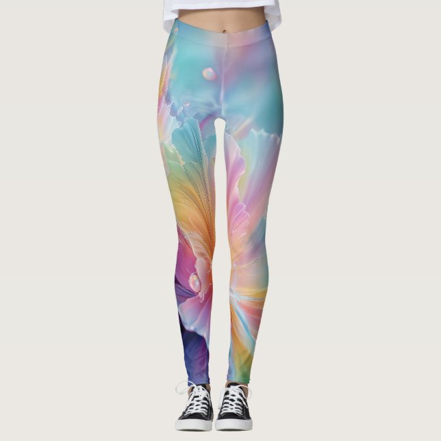 Abstrakt kosmisk blommande explosion i pastellfärg leggings (Framsida)