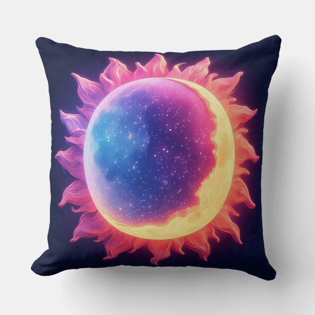 Abstrakt Kosmisk Sol- och Månillustration Kudde (Framsida)