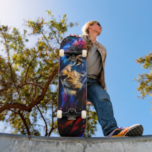 Abstrakt Kosmisk Vilda Djur Lejon Porträtt Mini Skateboard Bräda 18,5 Cm