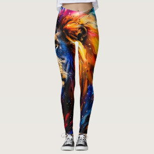 Abstrakt Kosmisk Vildliv Lion Porträtt Leggings