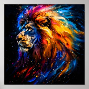 Abstrakt Kosmisk Vildliv Lion Porträtt Poster