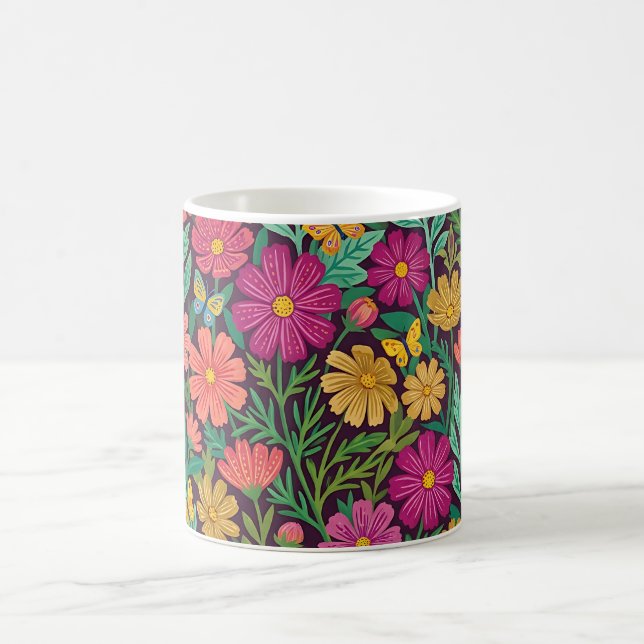 Abstrakt Kosmos Blommor Fjärilar Kaffemugg (Center)