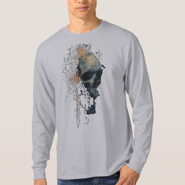 Abstrakt krets skalle digital konst långärmad t shirt (Framsida)