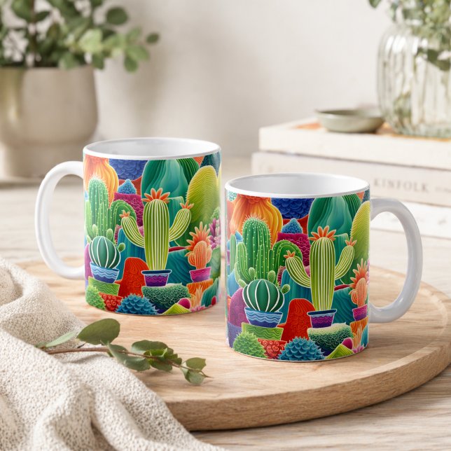 Abstrakt Krukväxter Kaktusar Kaffemugg (Skapare uppladdad)