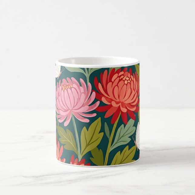 Abstrakt Krysantemum Fjärilar Kaffe Mugg (Center)