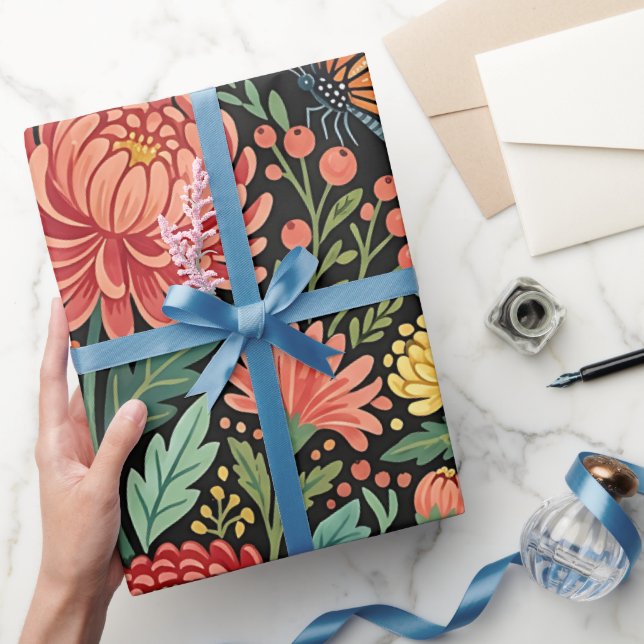 Abstrakt Krysantemum Monark Inpackningspapper Presentpapper (Gifting)