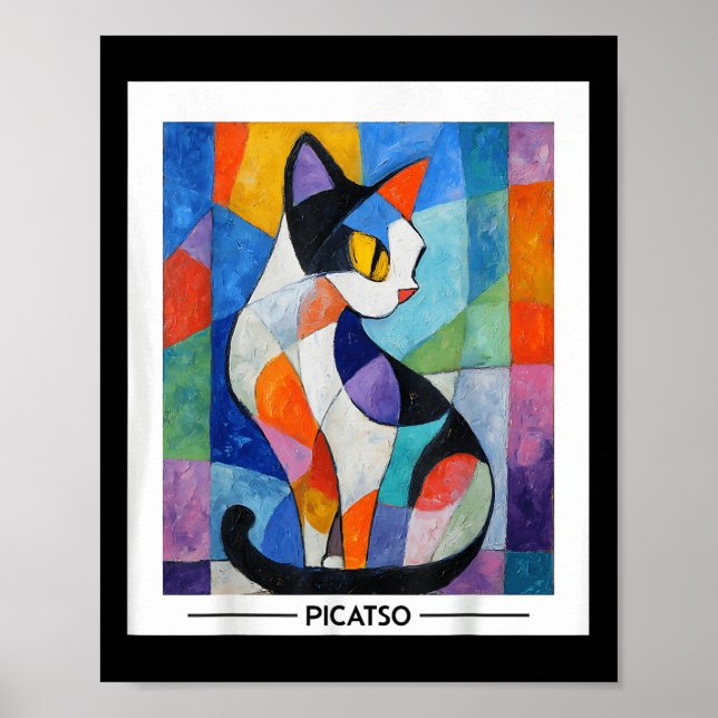 Abstrakt kubistisk kattkonst design -- Djärv färgs Poster (Framsidan)
