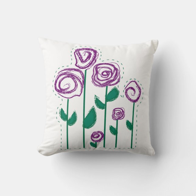 Abstrakt kudde med broderade blommor (Framsida)