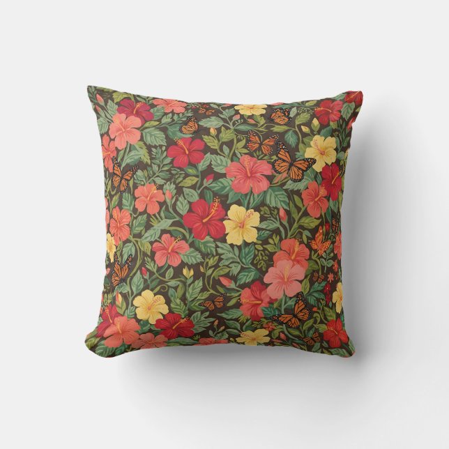 Abstrakt kudde med hibiskusfjärilar (Framsida)