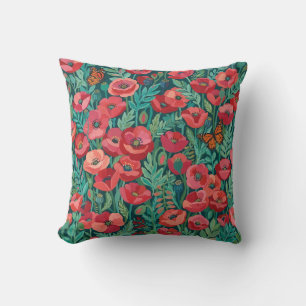 Abstrakt kuddvar Poppies fjärilar kastkudde Kudde