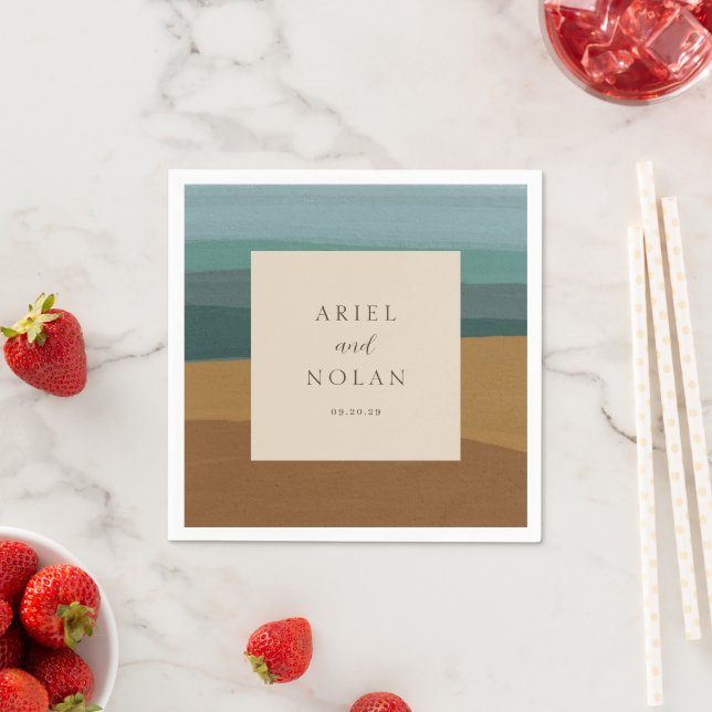 Abstrakt Kustens Chic Modern Bröllop Pappersservett (Insitu)