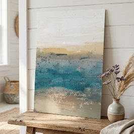 Abstrakt kustlandskap i teal och beige poster