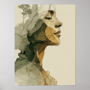 Abstrakt Kvinna Ansikte Boho Neutral Feministisk L Poster