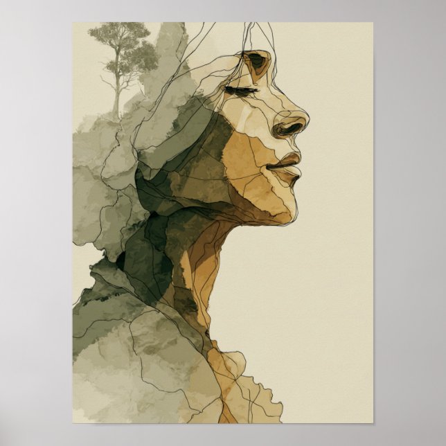 Abstrakt Kvinna Ansikte Boho Neutral Feministisk L Poster (Framsidan)