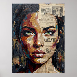 Abstrakt Kvinna Ansikte Palett Mixad Media Porträt Poster