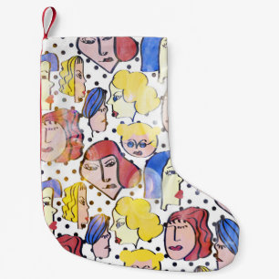 Abstrakt kvinna ansikte, vattenfärgen polka dots. liten julstrumpa