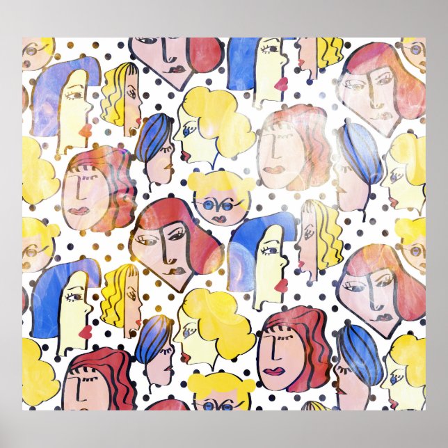 Abstrakt kvinna ansikte, vattenfärgen polka dots. poster (Framsidan)