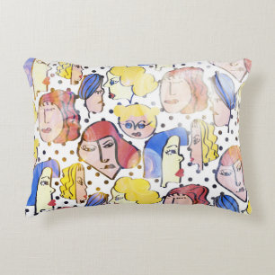Abstrakt kvinna ansikte, vattenfärgen polka dots. prydnadskudde