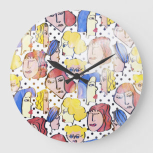 Abstrakt kvinna ansikte, vattenfärgen polka dots. stor klocka